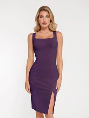 Popilush Shapewear Bodycon Sculpting Midi Dress side slit purple small